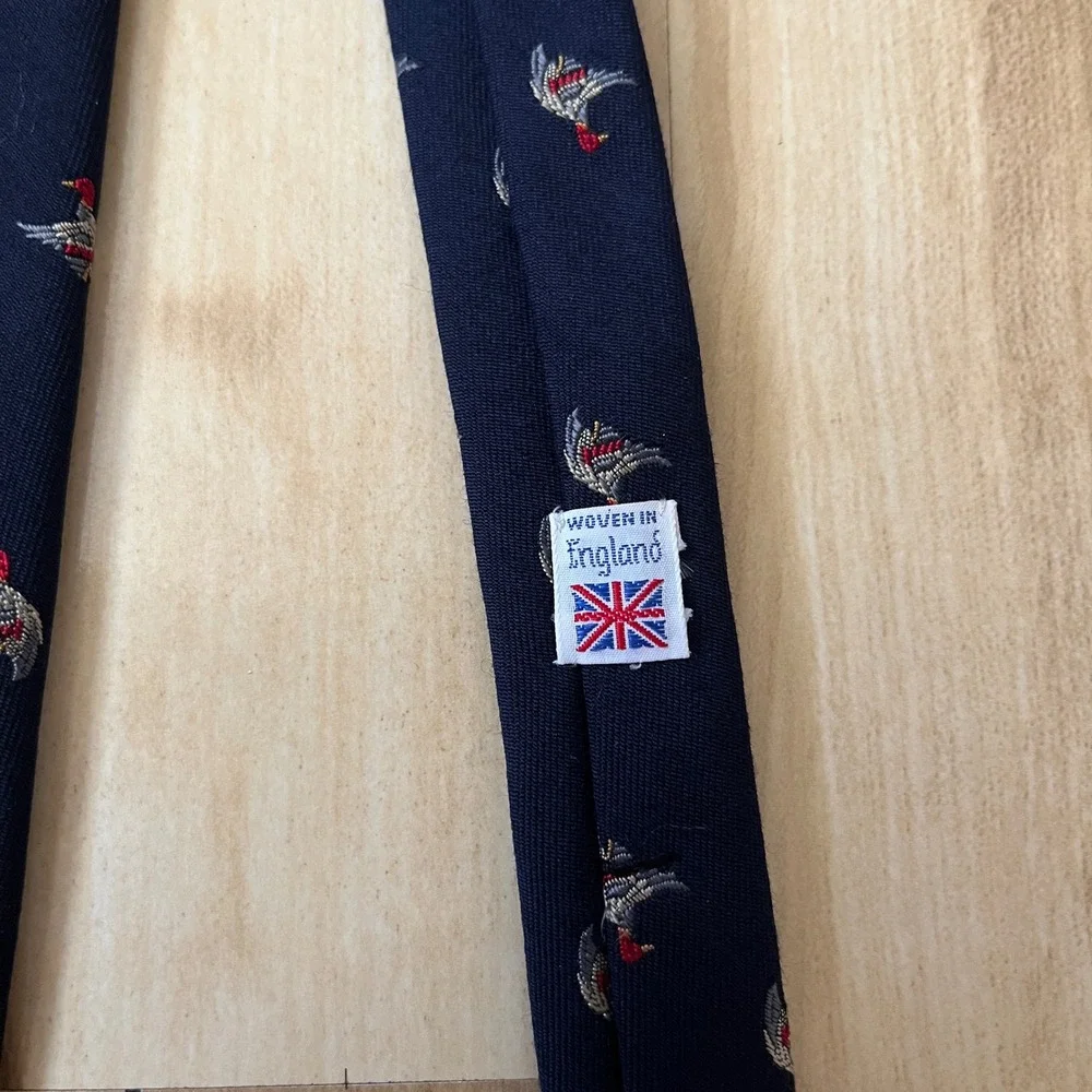 Vintage Tie Men's Robert Talbott Silk Wool Ducks Navy Blue Classic Preppy Lodge